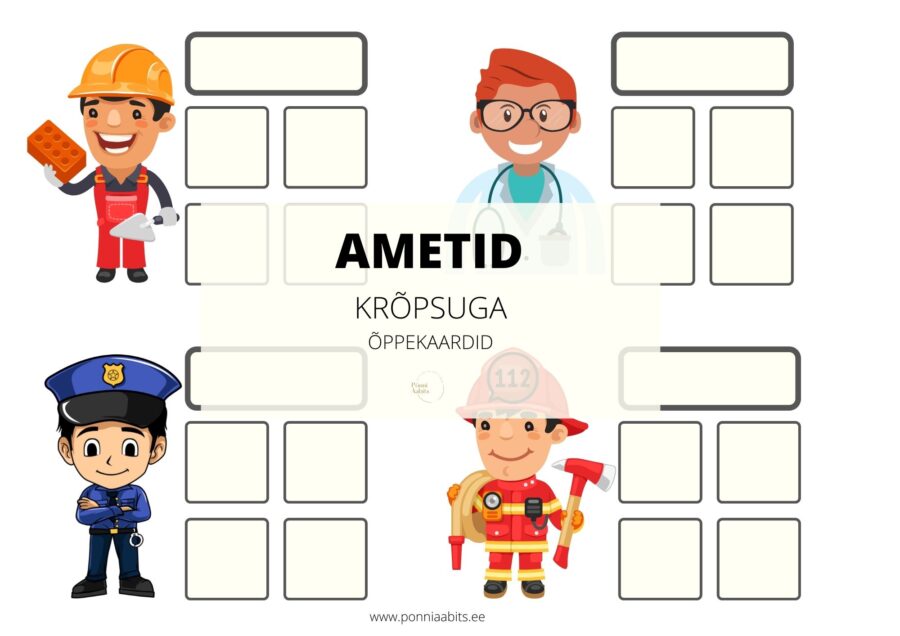 Krõpsuga õppekaardid ¨AMETID¨