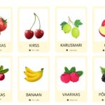 Õppekaardid puuviljad, juurviljad, köögiviljad